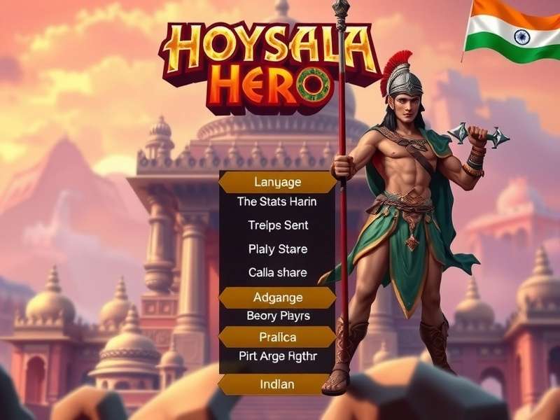 Hoysala Hero Game Banner featuring ancient Indian architecture and a warrior hero